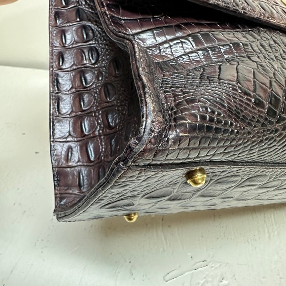 Brahmin Kaitlin Croc Embossed Leather Pecan Brown Satchel Handbag Top Handle Bag